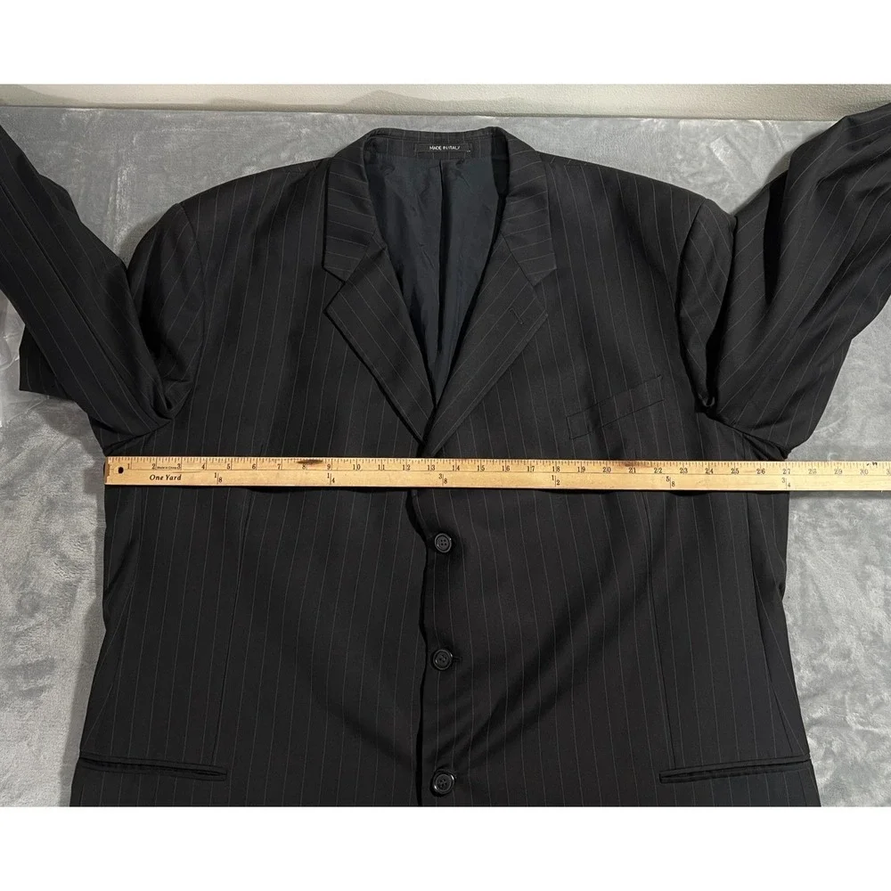 Armani Collezioni Suit Jacket Mens 56L Black Striped 3 Button Wool Blazer